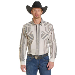 Men's Panhandle Modern Vintage Natural Stripe Long Sleeve Snap Shirt PMN2S06920