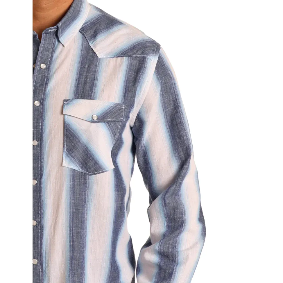 Men's Panhandle Vintage Ombre Striped Long Sleeve Snapped Shirt PMN2S05758 - Image 2