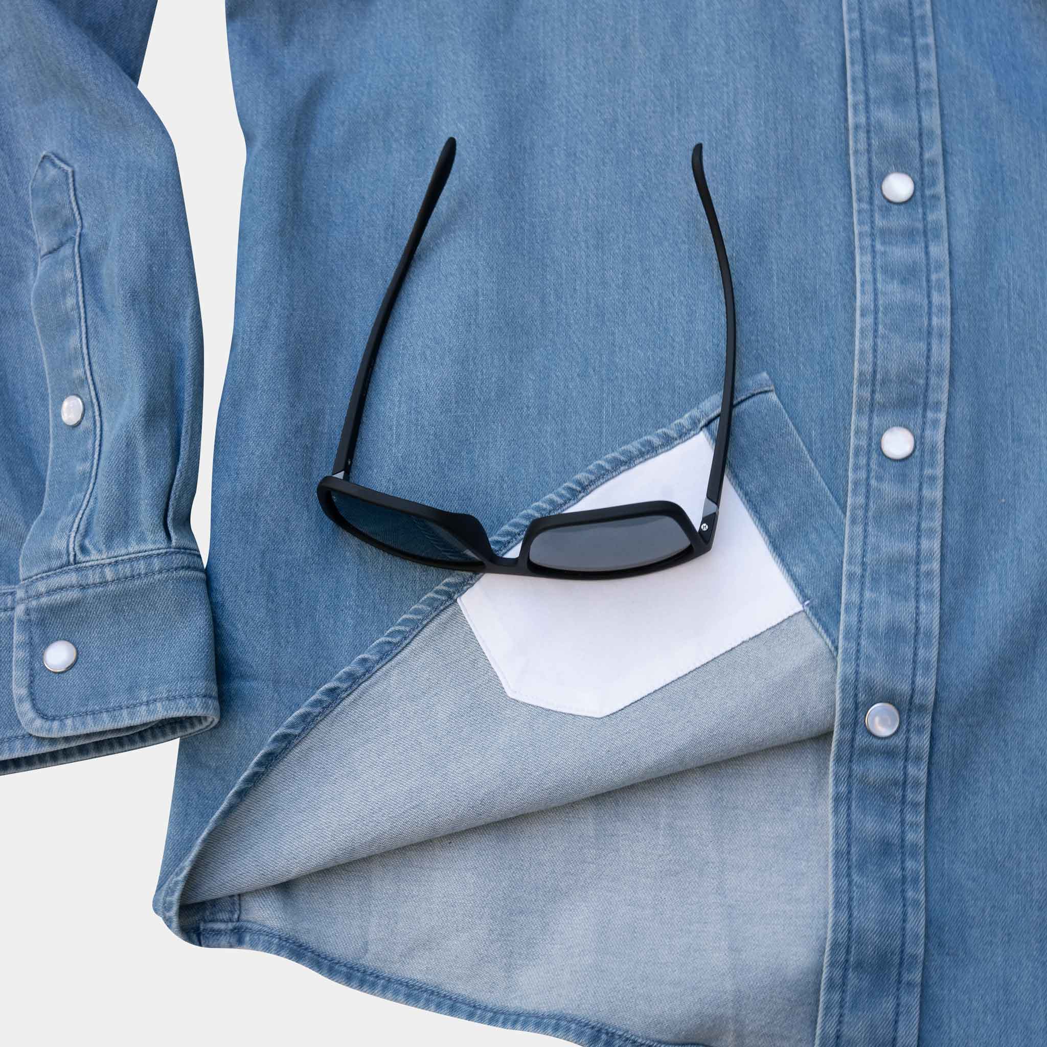Men's Poncho "Fort Davis" Long Sleeve Regular Fit Denim Pearl Snap Shirt - Image 3