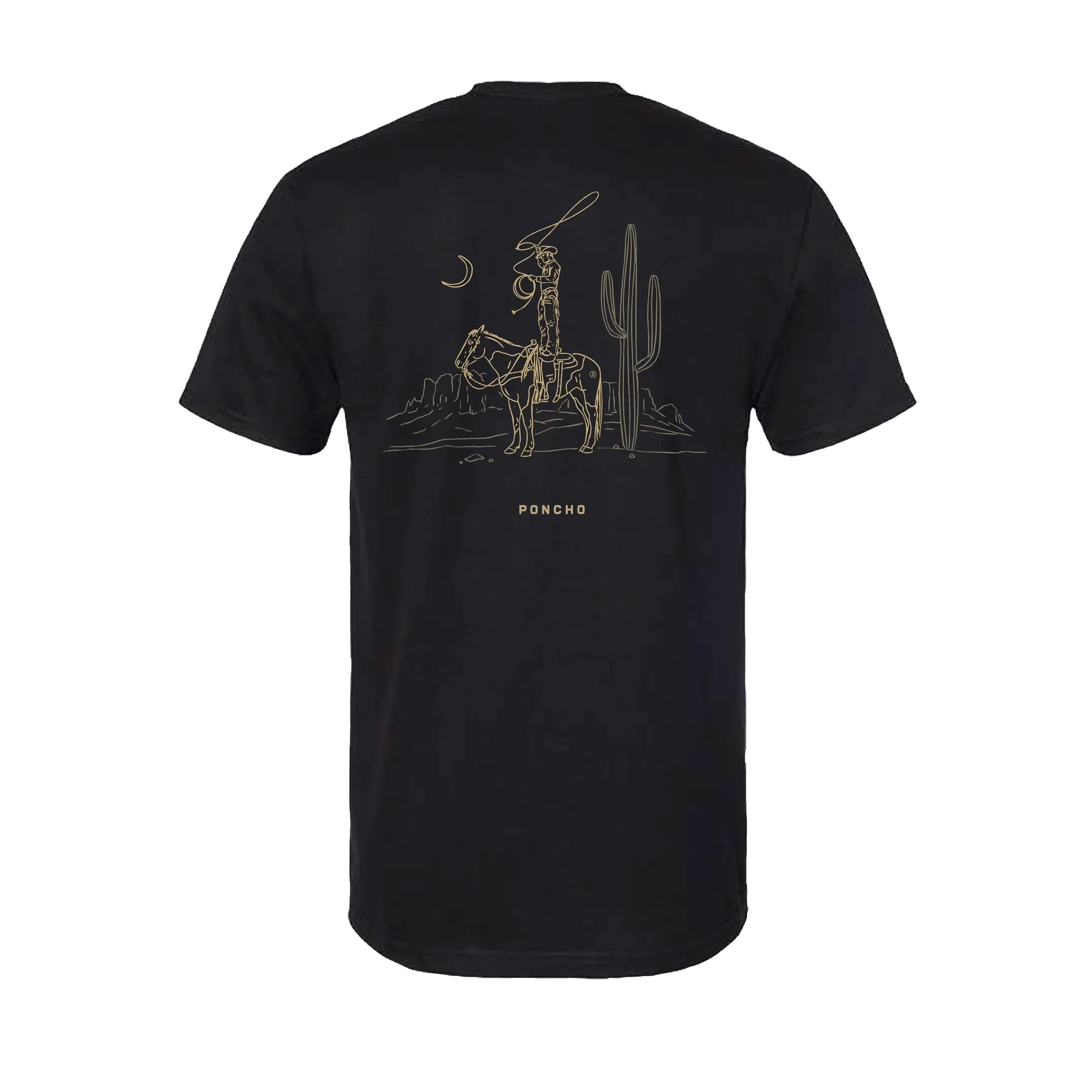 Men's Poncho Short Sleeve Black "The Cowboy Moon" T-shirt