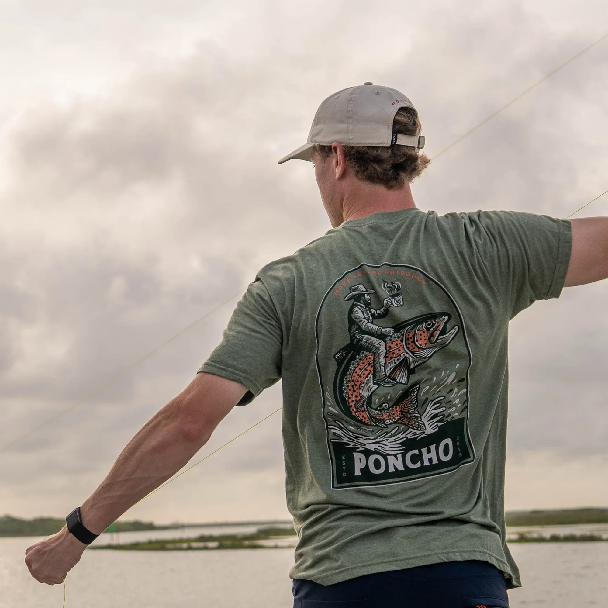Men's Poncho Short Sleeve Green "The Trought Rider" T-shirt - Image 3