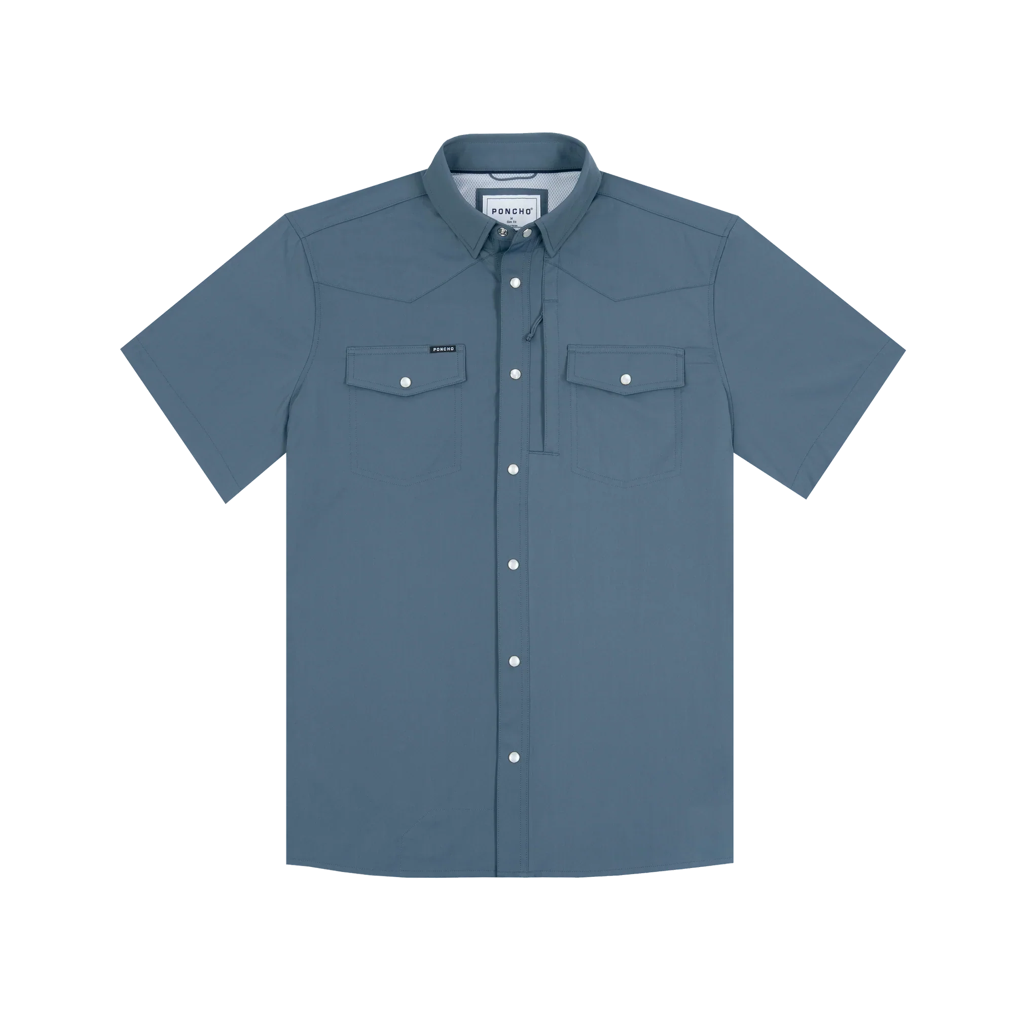 Men's Poncho "The Dogtooth" Slate Blue Short Sleeve Snap Shirt