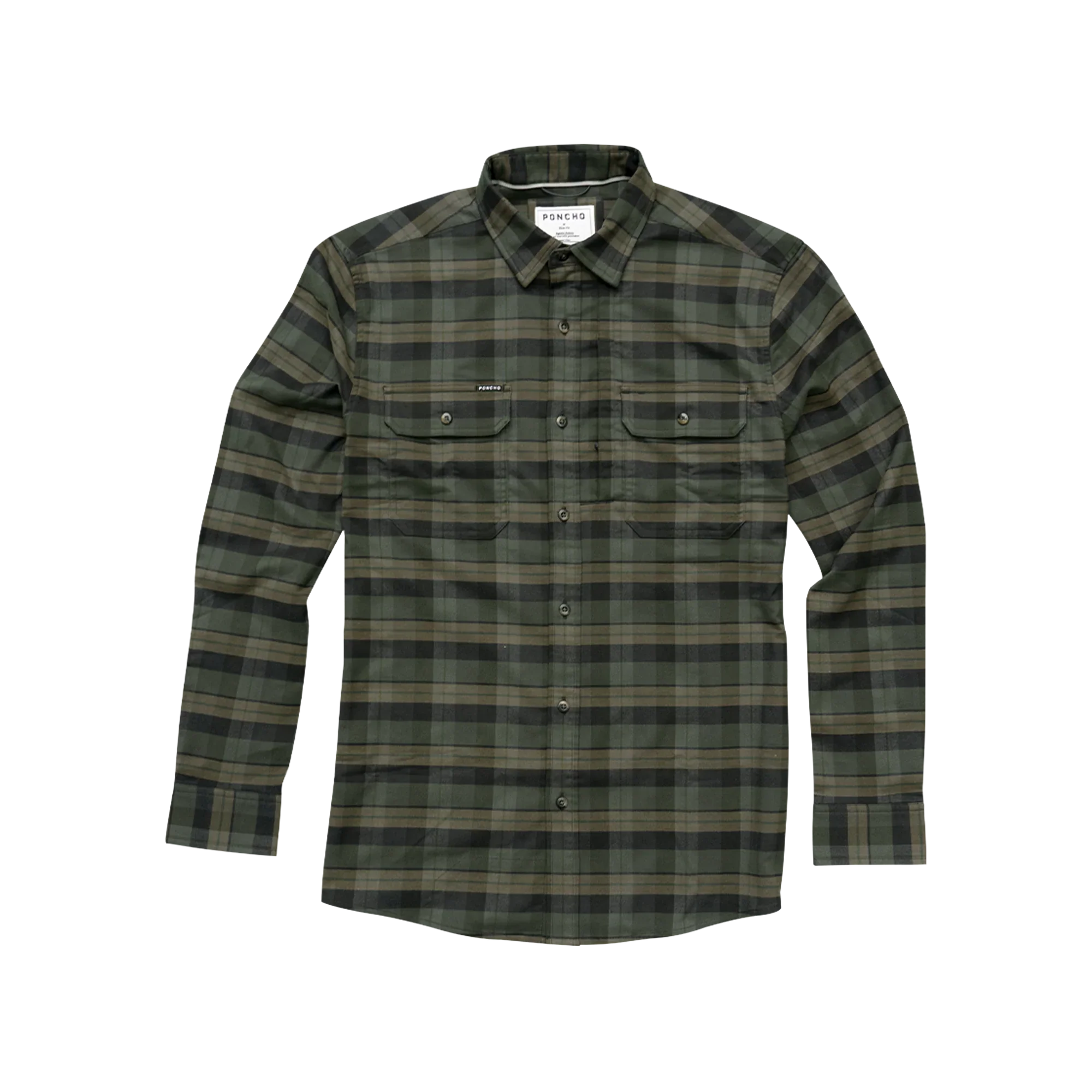 Men's Poncho "The Kodiak" Green Plaid Regular Fit Long Sleeve Shirt