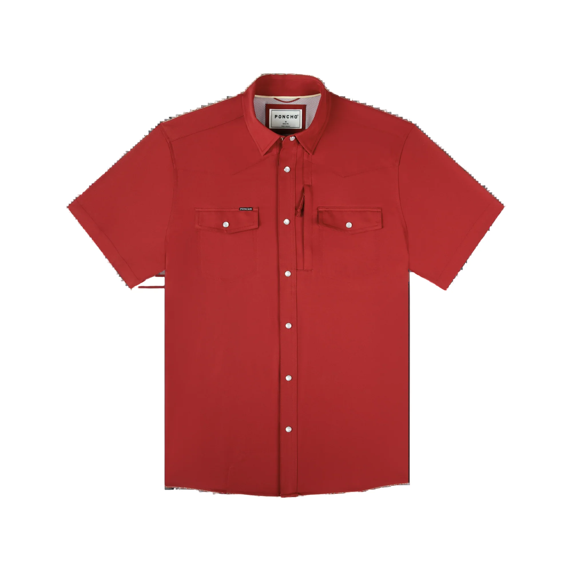 Men's Poncho "The Norman" Red Short Sleeve Regular and Slim Fit Snap Shirt