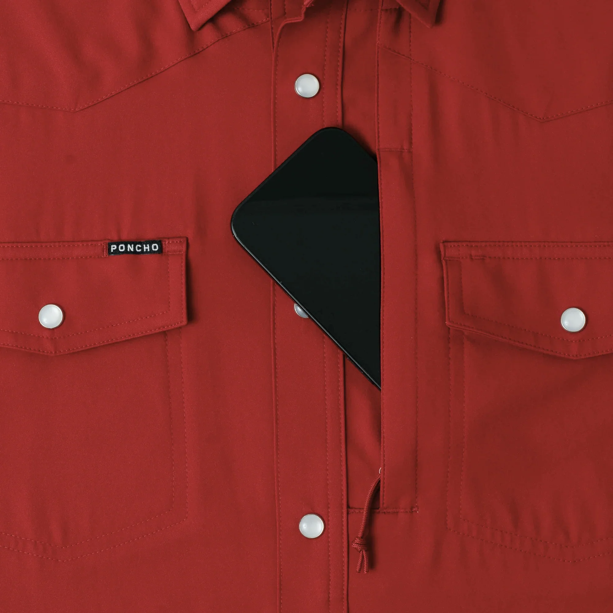 Men's Poncho "The Norman" Red Short Sleeve Regular and Slim Fit Snap Shirt - Image 5