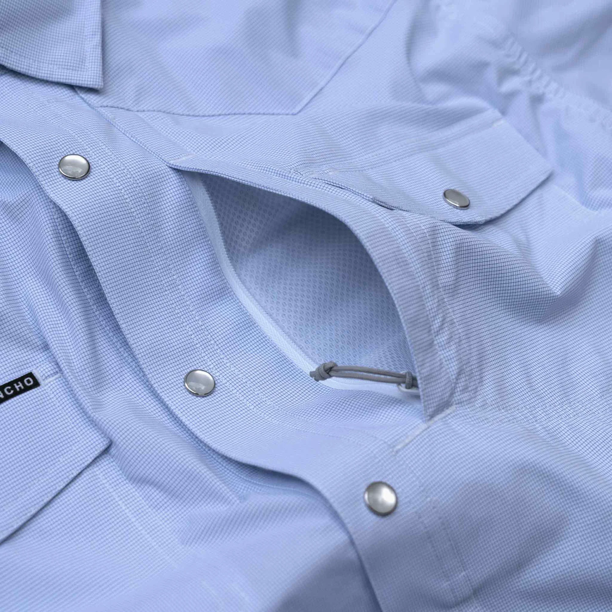 Men's Poncho "The Padre" Blue Short Sleeve Regular Fit Pearl Snap Shirt - Image 3