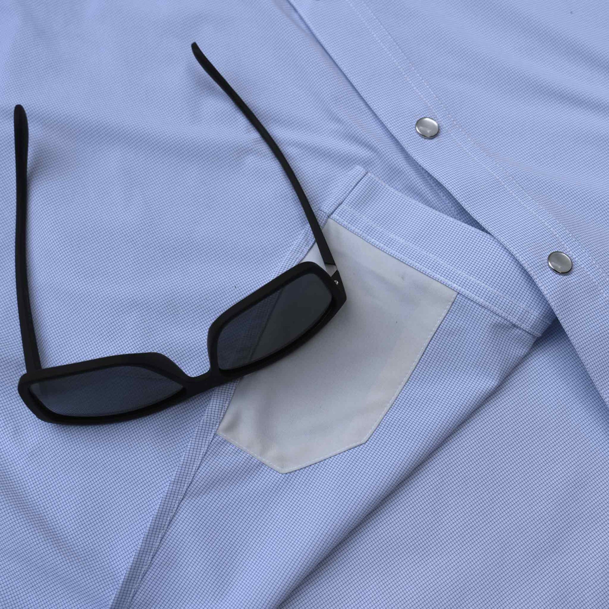 Men's Poncho "The Padre" Blue Short Sleeve Regular Fit Pearl Snap Shirt - Image 4
