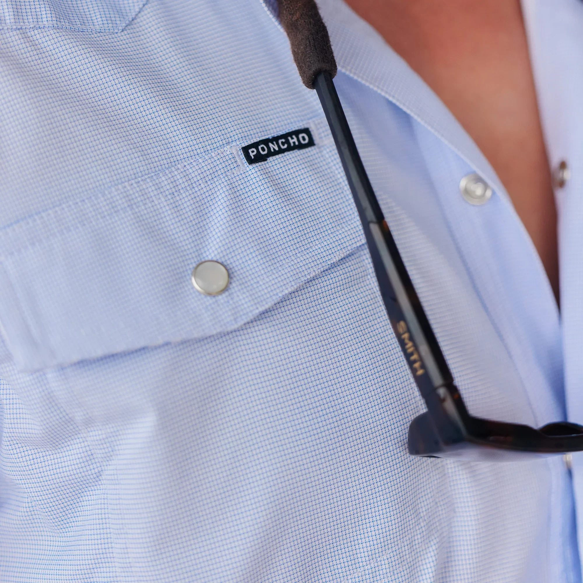 Men's Poncho "The Padre" Blue Short Sleeve Regular Fit Pearl Snap Shirt - Image 6