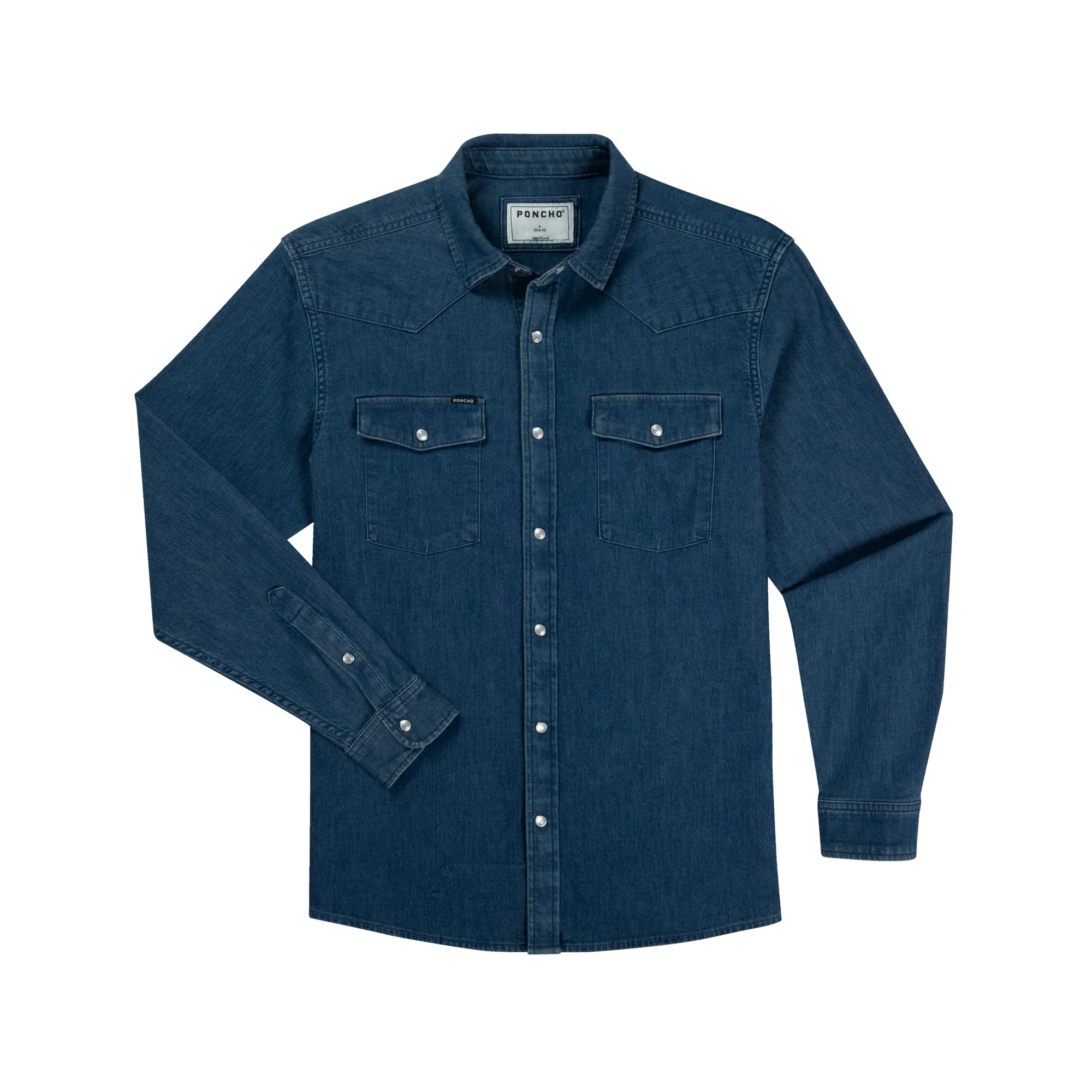 Men's Poncho "The Sanderson" Dark Wash Regular Fit Long Sleeve Snap Shirt