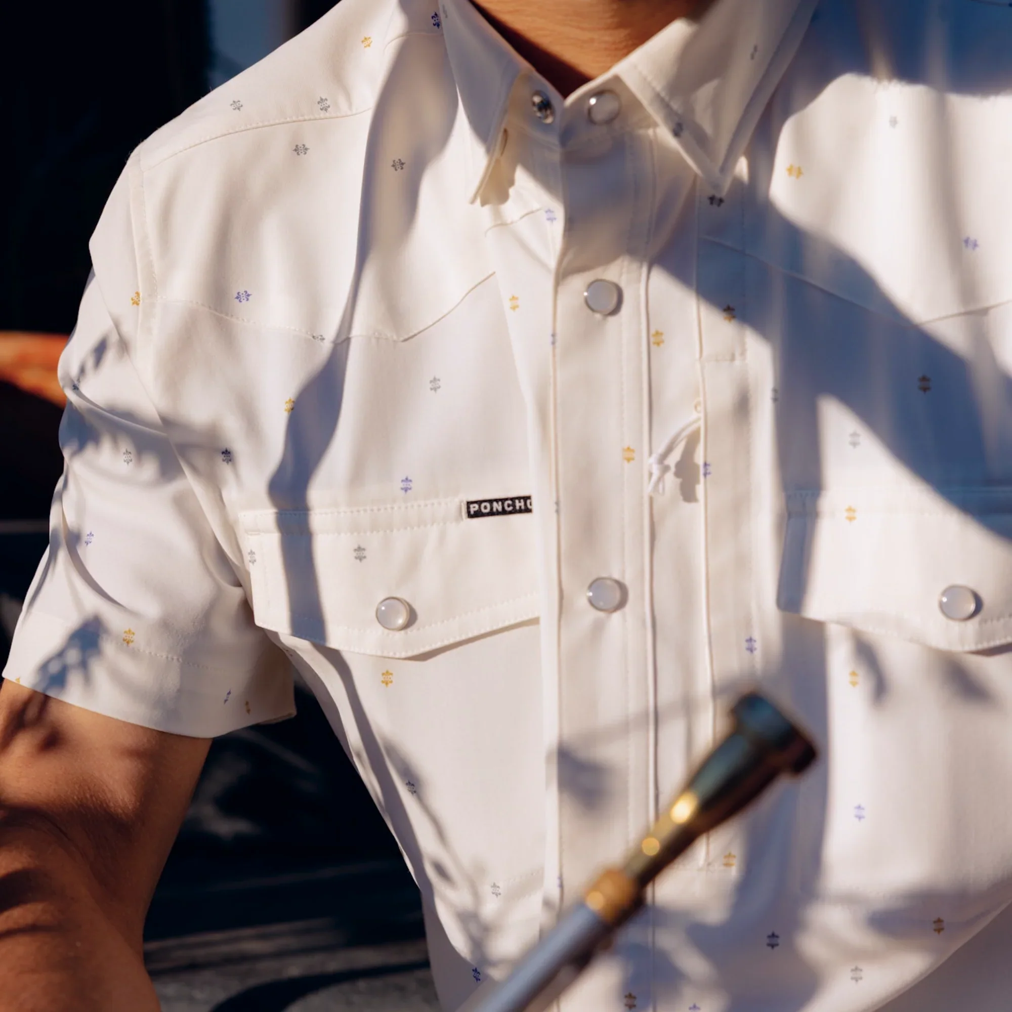 Men's Poncho "The Tchoupitoulas" White Short Sleeve Regular Fit Snap Shirt - Image 8