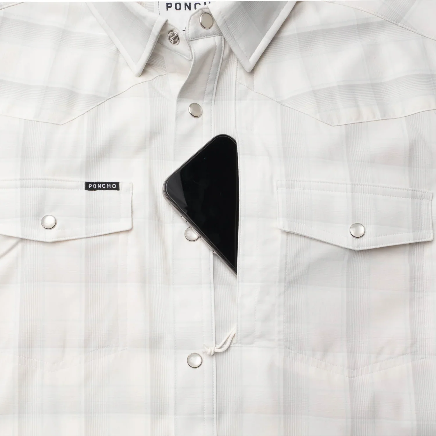 Men's Poncho "The Whitefish" White Plaid Regular and Slim Fit Short Sleeve Shirt - Image 4