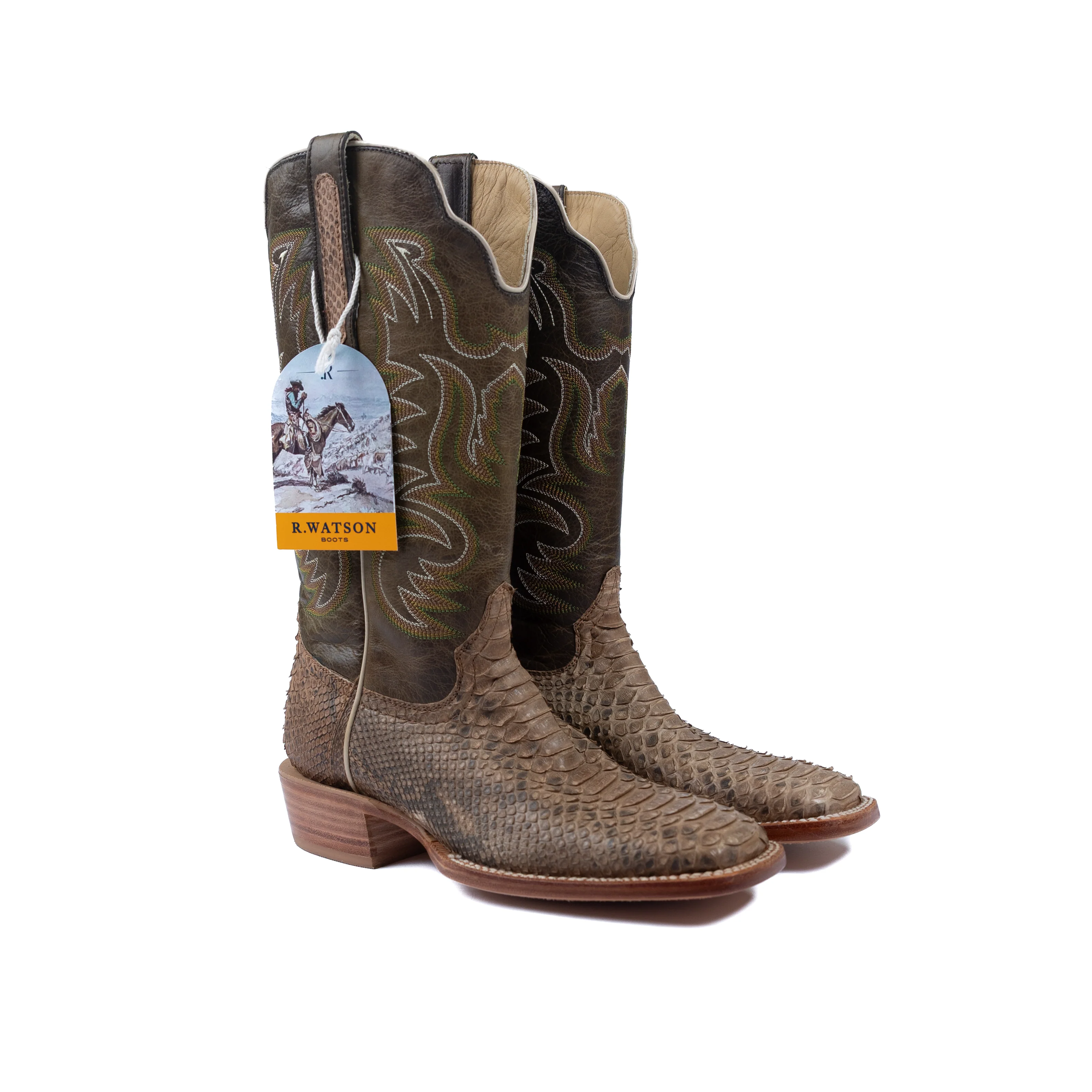 Men's R. Watson Python Beige Wide Square Toe Boots RW7911-2 - Image 2