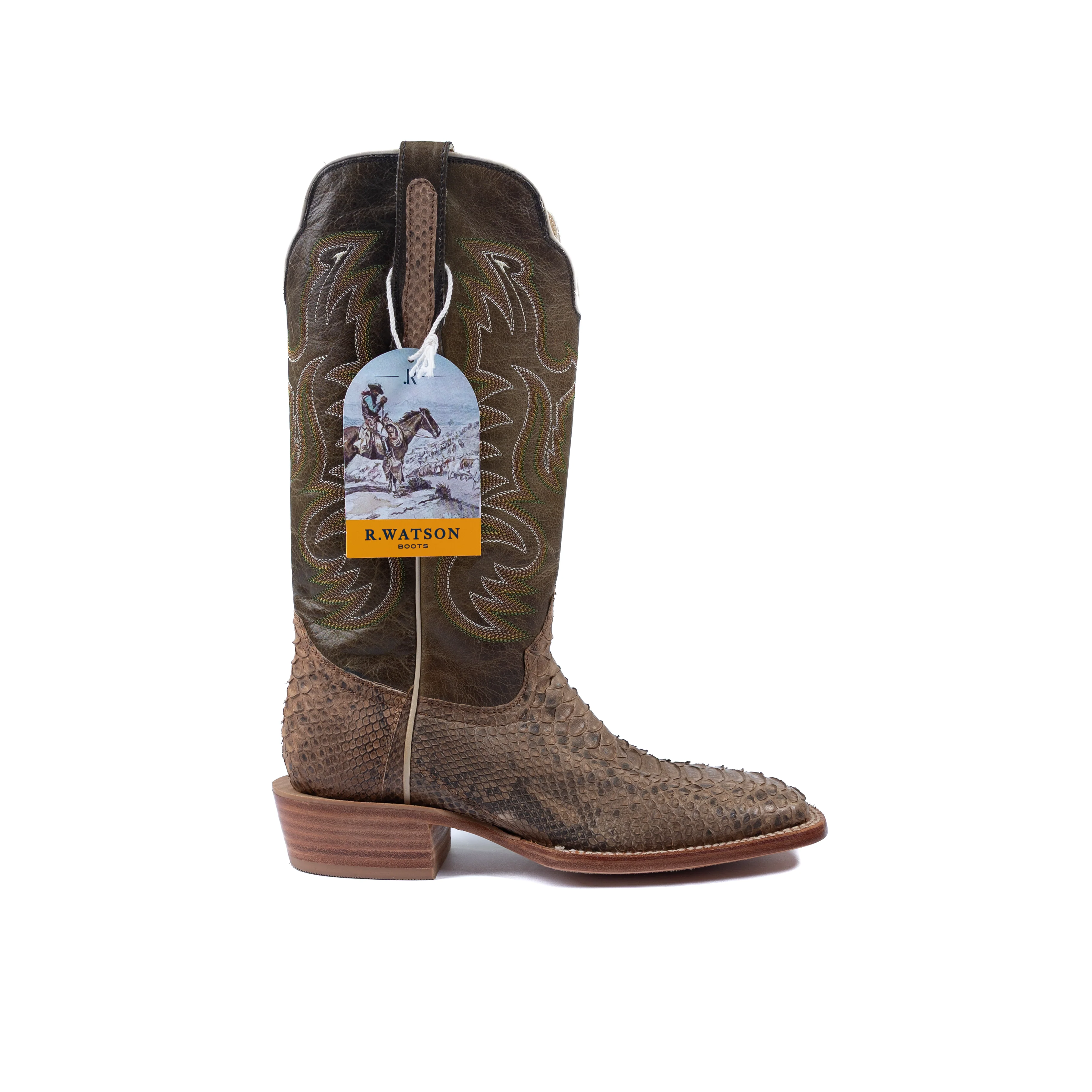 Men's R. Watson Python Beige Wide Square Toe Boots RW7911-2 - Image 3