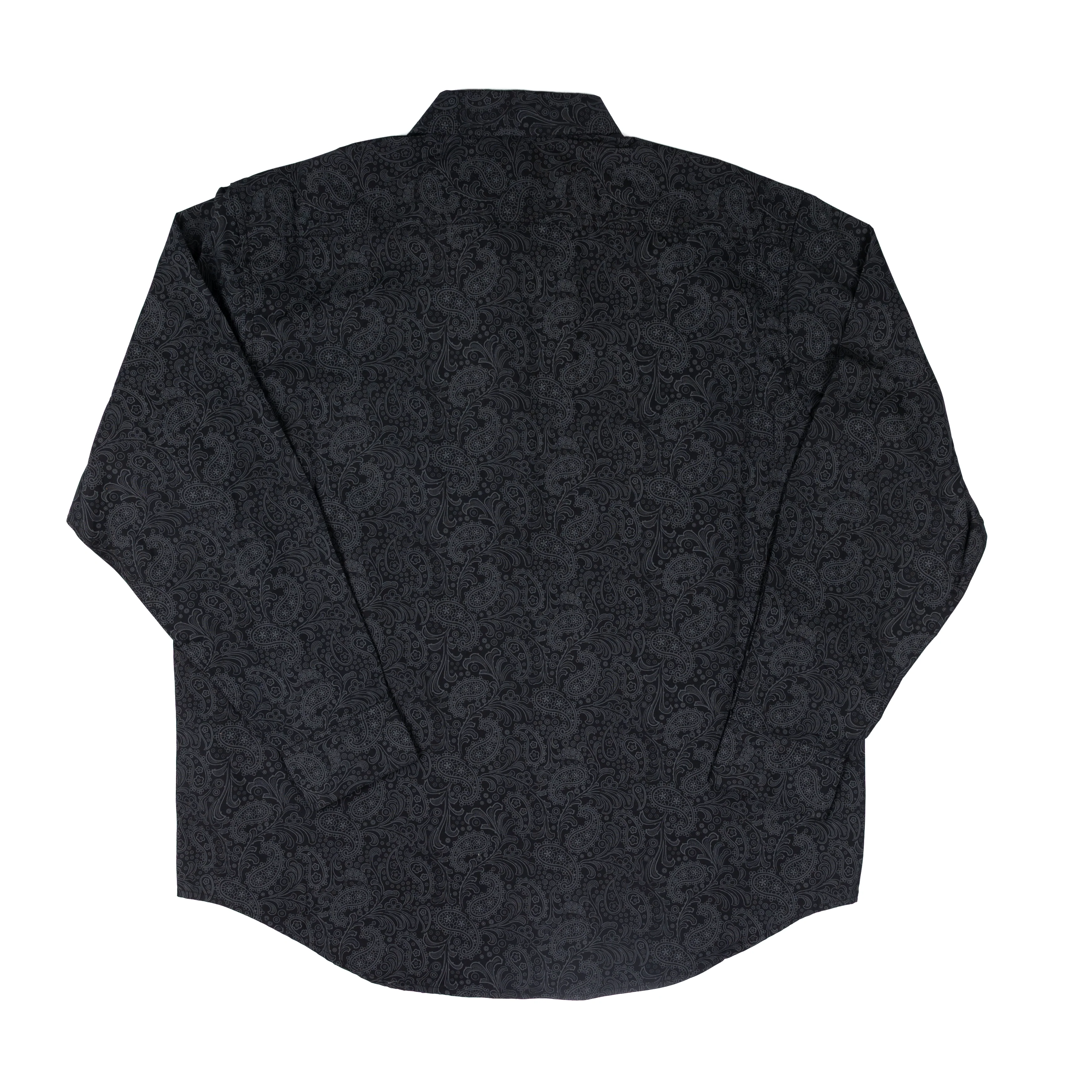 Men's Rock and Roll Denim Black Paisley Print Long Sleeve Button Up BMB2S07630 - Image 2