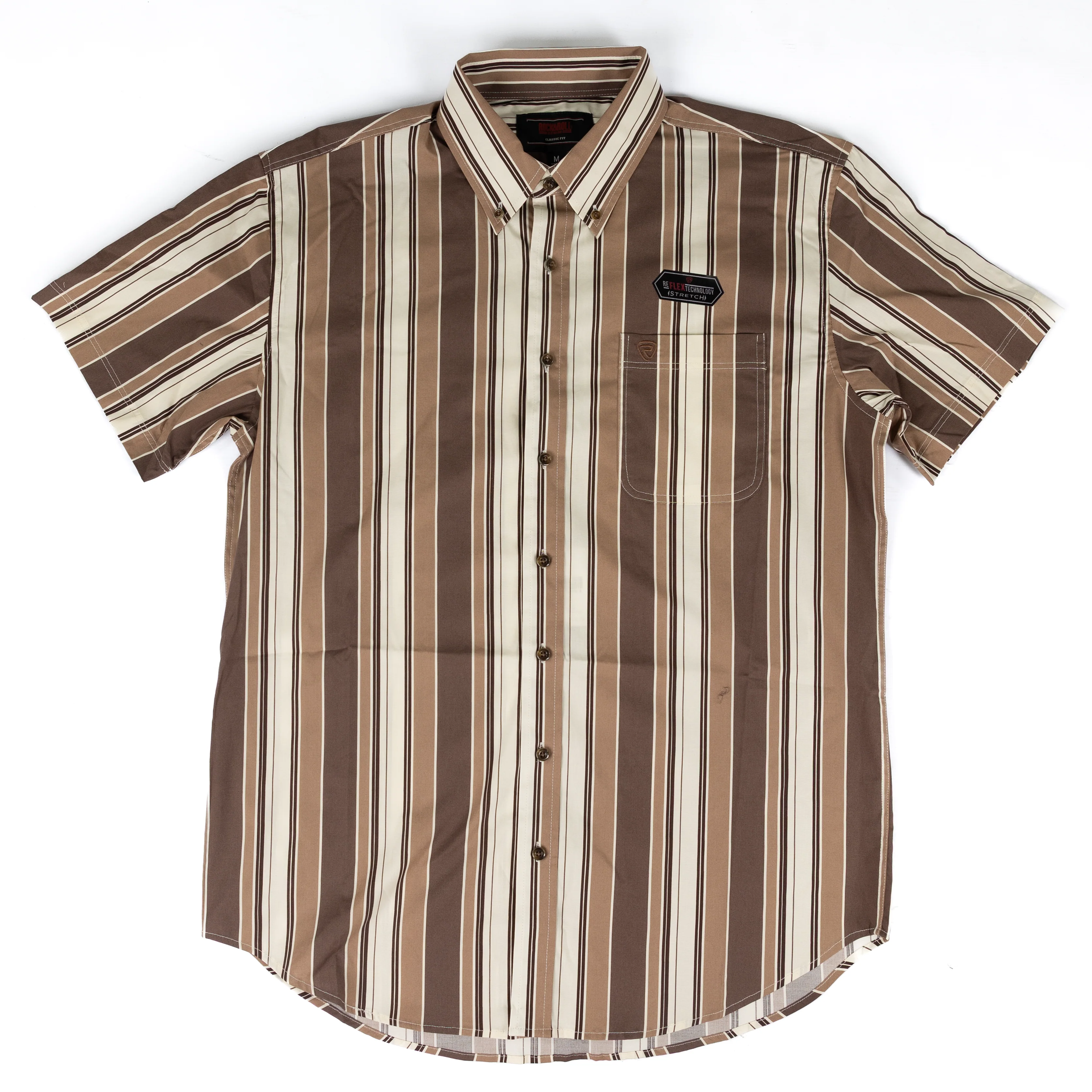 Men's Rock and Roll Denim Brown Striped Short Sleeve Button up BMB3S08663
