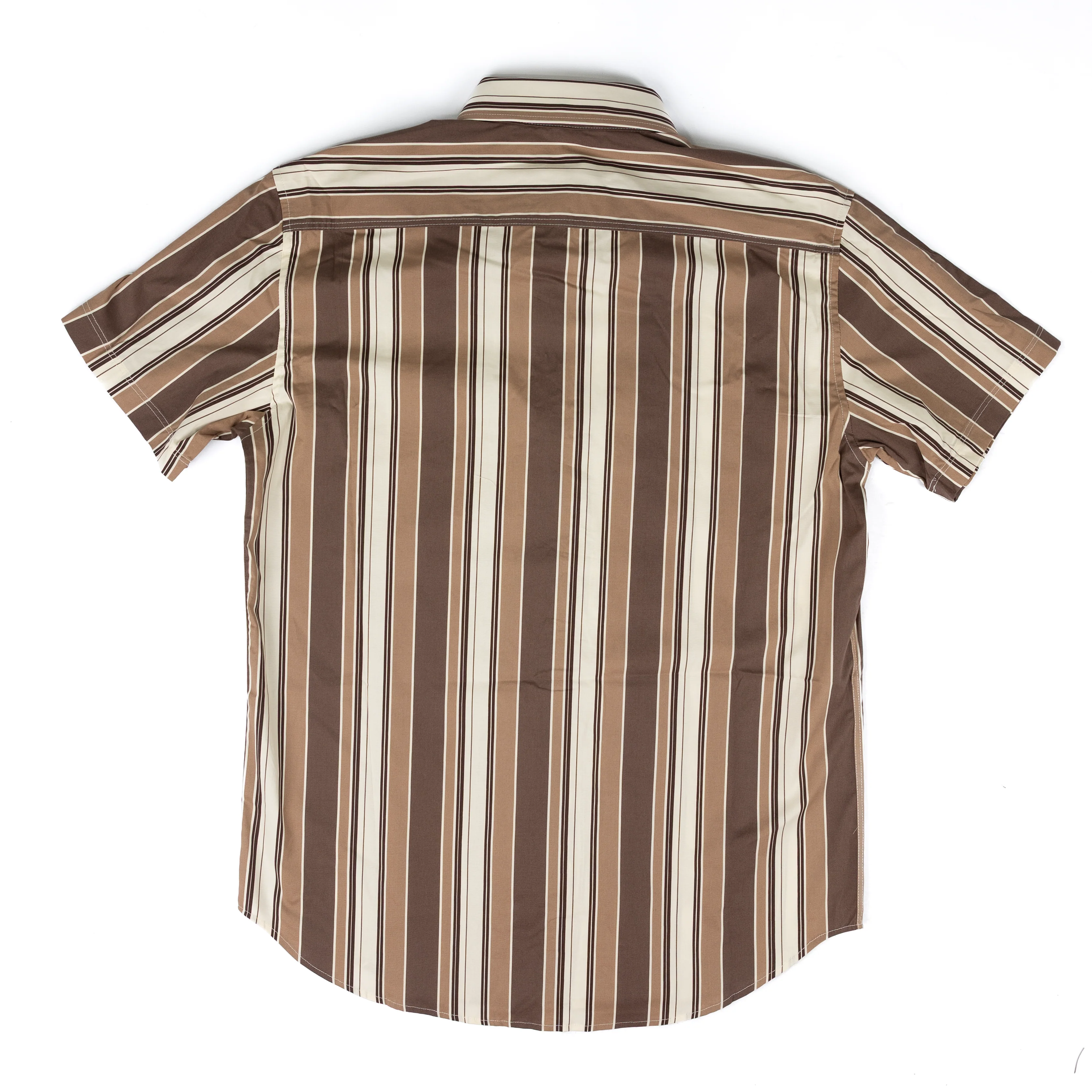 Men's Rock and Roll Denim Brown Striped Short Sleeve Button up BMB3S08663 - Image 2