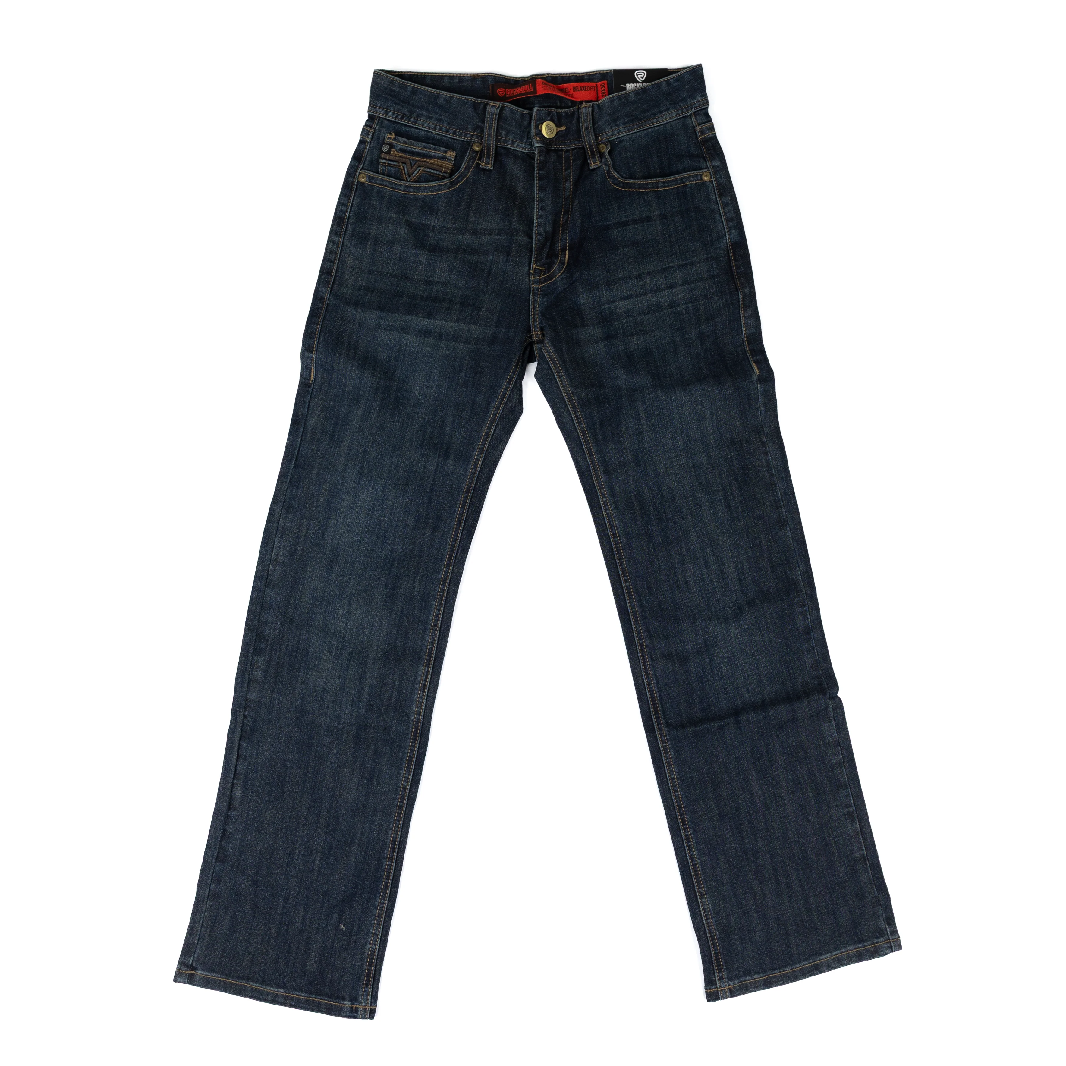 Men's Rock and Roll Denim Dark Wash Double Barrel Relaxed Straight Jeans BM0SD08006 - Image 2