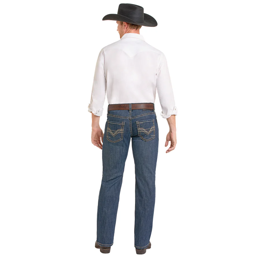 Men's Rock and Roll Denim Ladder Embroidered Pistol Straight Jeans BM1PD07356