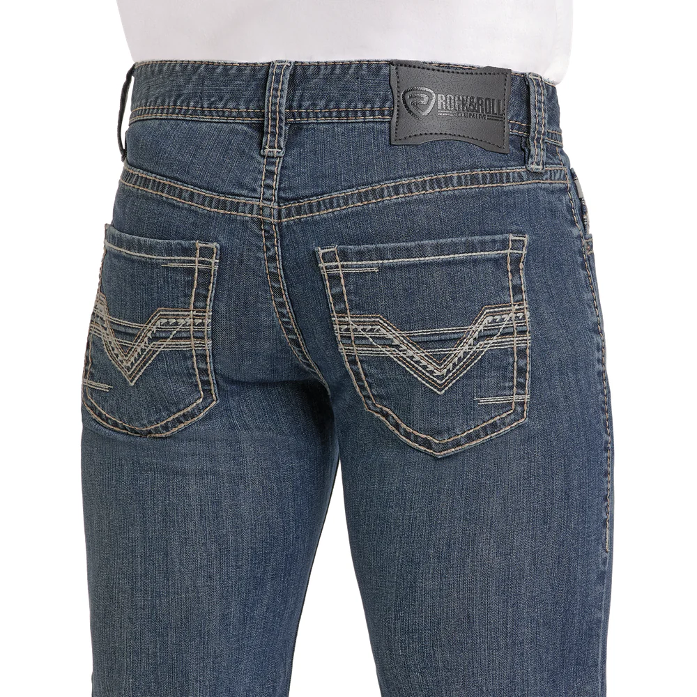 Men's Rock and Roll Denim Ladder Embroidered Pistol Straight Jeans BM1PD07356 - Image 2