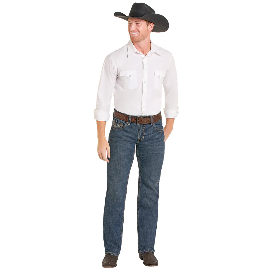 Men's Rock and Roll Denim Ladder Embroidered Pistol Straight Jeans BM1PD07356 - Image 3