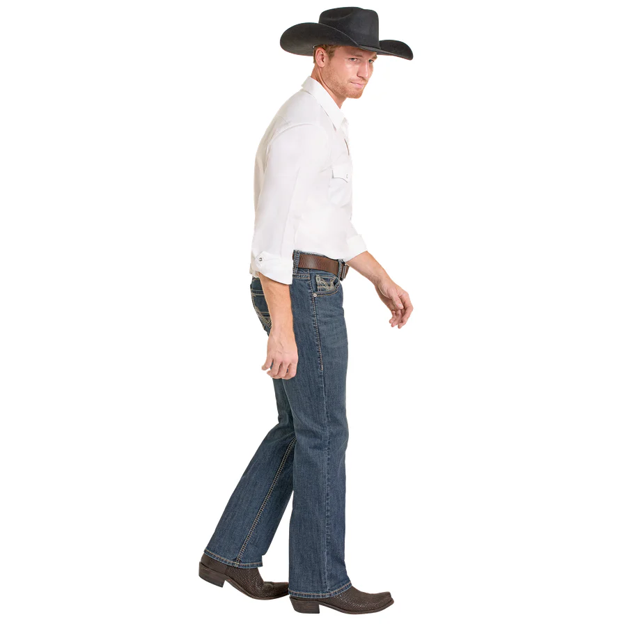 Men's Rock and Roll Denim Ladder Embroidered Pistol Straight Jeans BM1PD07356 - Image 4