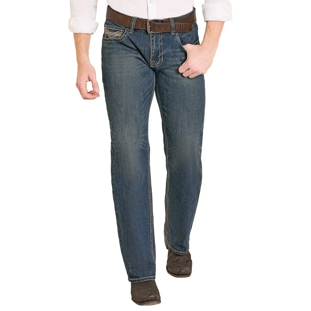 Men's Rock and Roll Denim Ladder Stitch Embroidered Pistol Straight Leg Jeans BM1PD08017 - Image 2