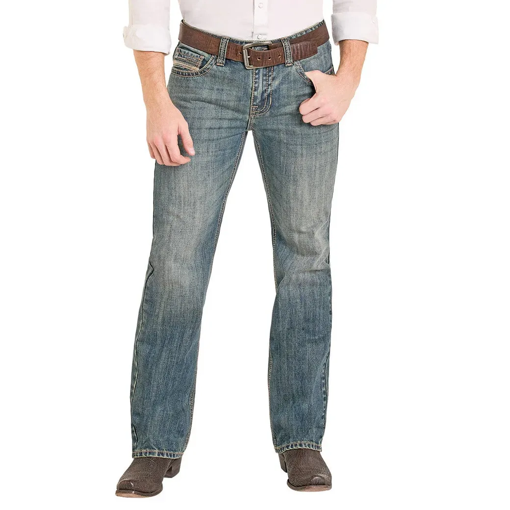Men's Rock and Roll Denim Medium Wash Pistol Straight Denim Jeans BM1PD08012 - Image 2