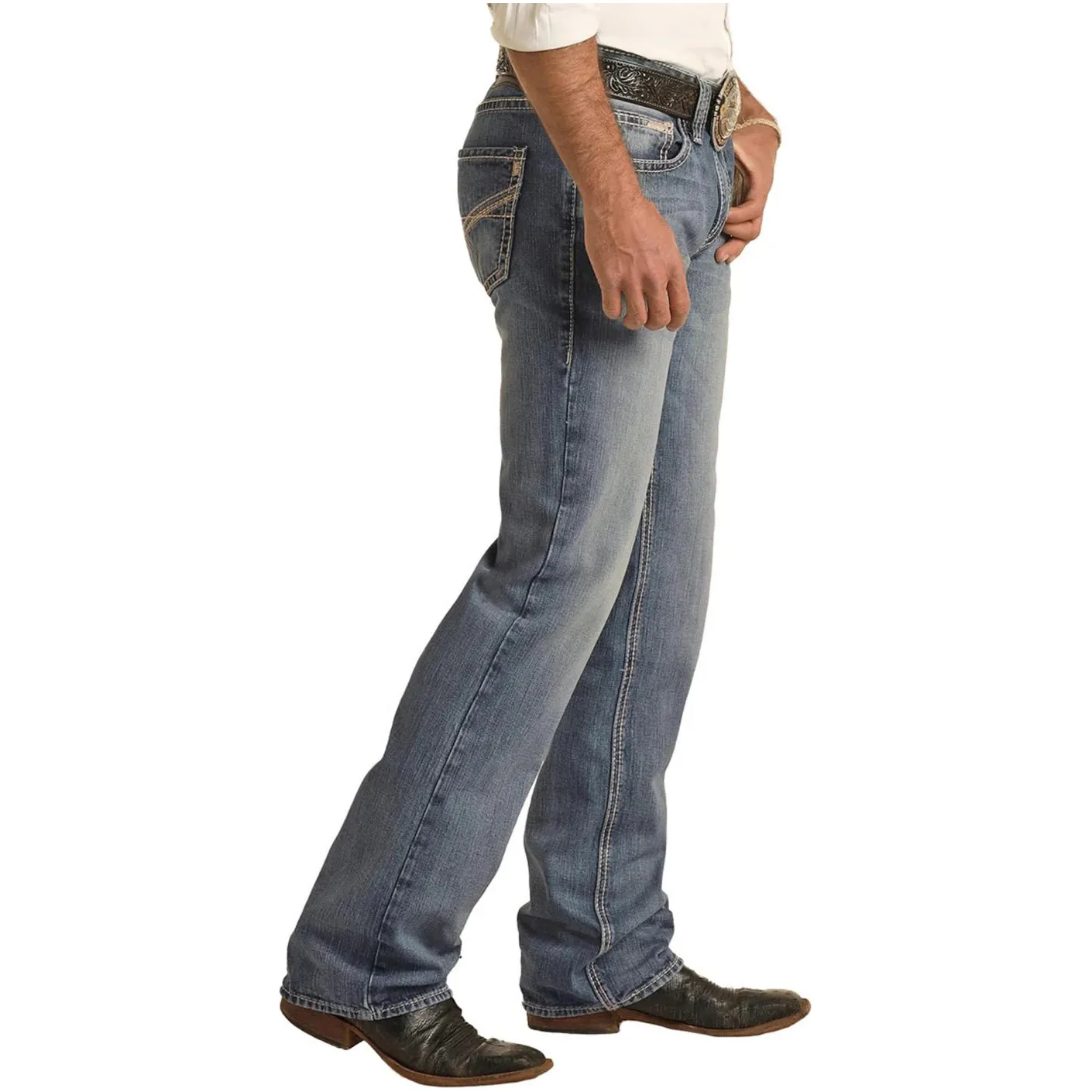 Men's Rock and Roll Denim Pistol Regular Fit Straight Bootcut Jean BM1PD03707 - Image 3