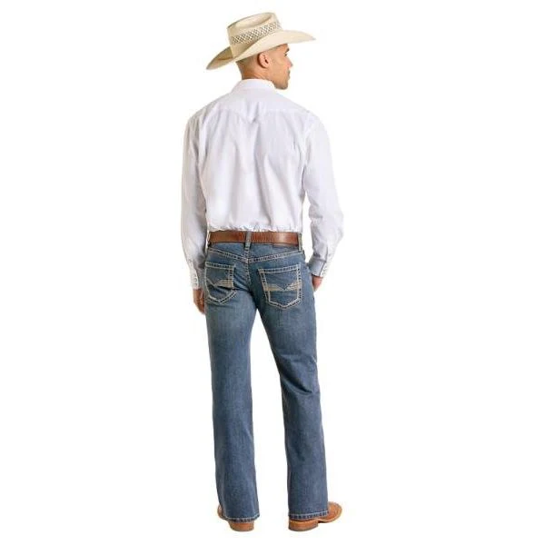 Men's Rock and Roll Denim Raised Embroidered Revolver Medium Vintage Jeans BM1PD06696 - Image 2