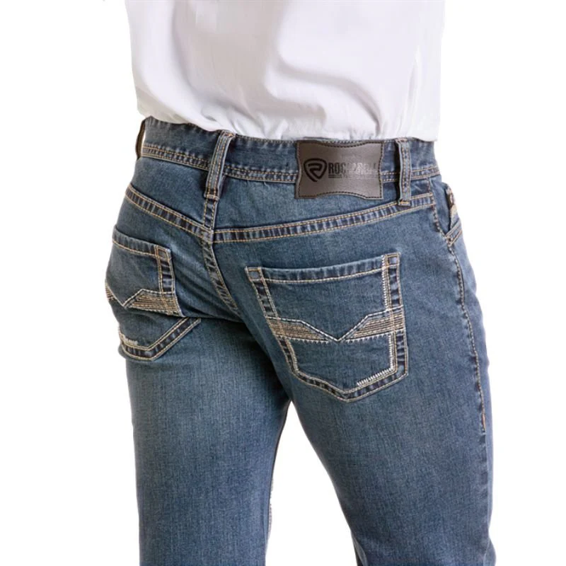 Men's Rock and Roll Denim Raised Embroidered Revolver Medium Vintage Jeans BM1PD06696 - Image 3