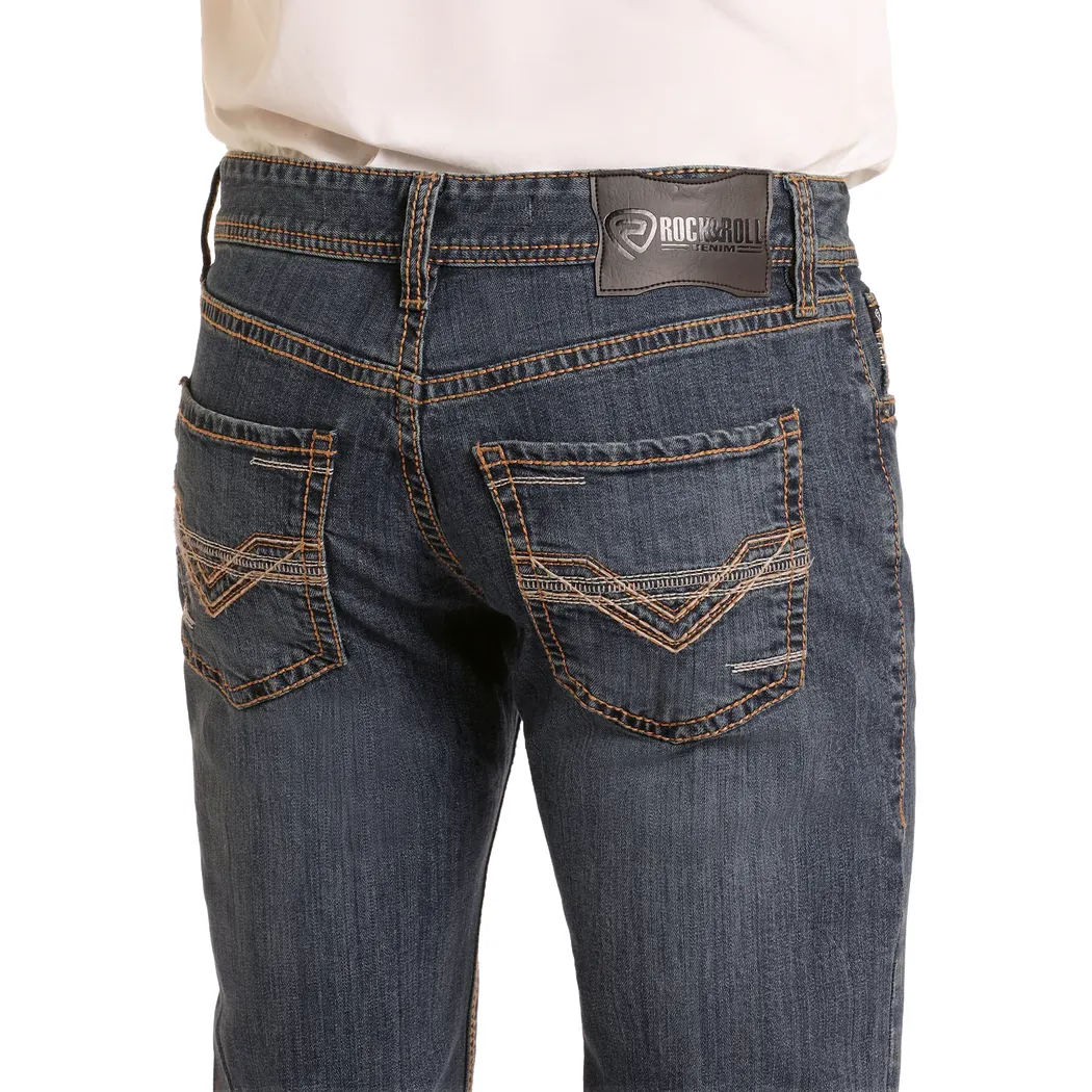 Men's Rock and Roll Denim Regular Fit Dark Wash Ladder Stitch Bootcut Jeans BM0PD05566 - Image 4