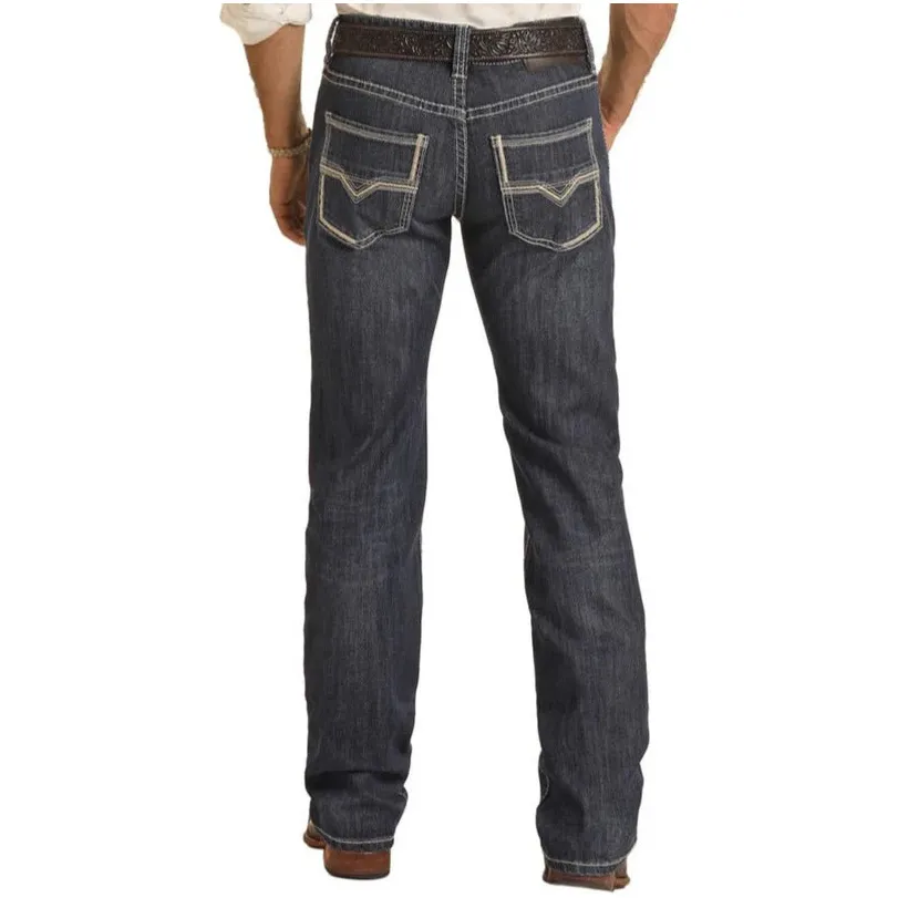 Men's Rock and Roll Denim Regular Fit Dark Wash Stackable Bootcut Jeans BMSPD04251 - Image 2