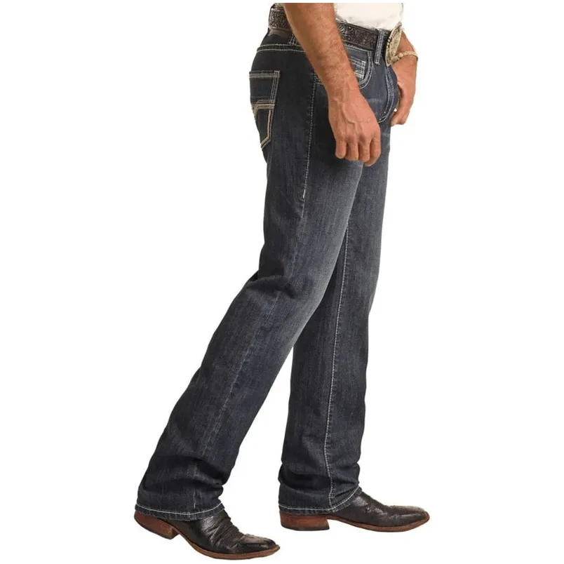Men's Rock and Roll Denim Regular Fit Dark Wash Stackable Bootcut Jeans BMSPD04251 - Image 3