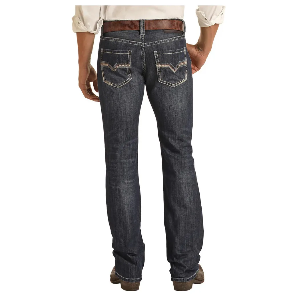 Men's Rock and Roll Denim Regular Fit Raised Denim Embroidered Bootcut Jeans BM0PD03660 - Image 2