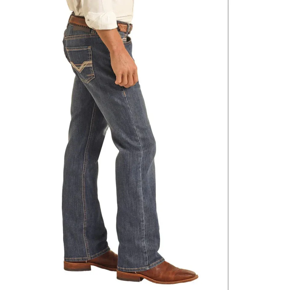 Men's Rock and Roll Denim Regular Fit Rope Stitch Embroidered Straight Boot Jeans BM1PD04252 - Image 3