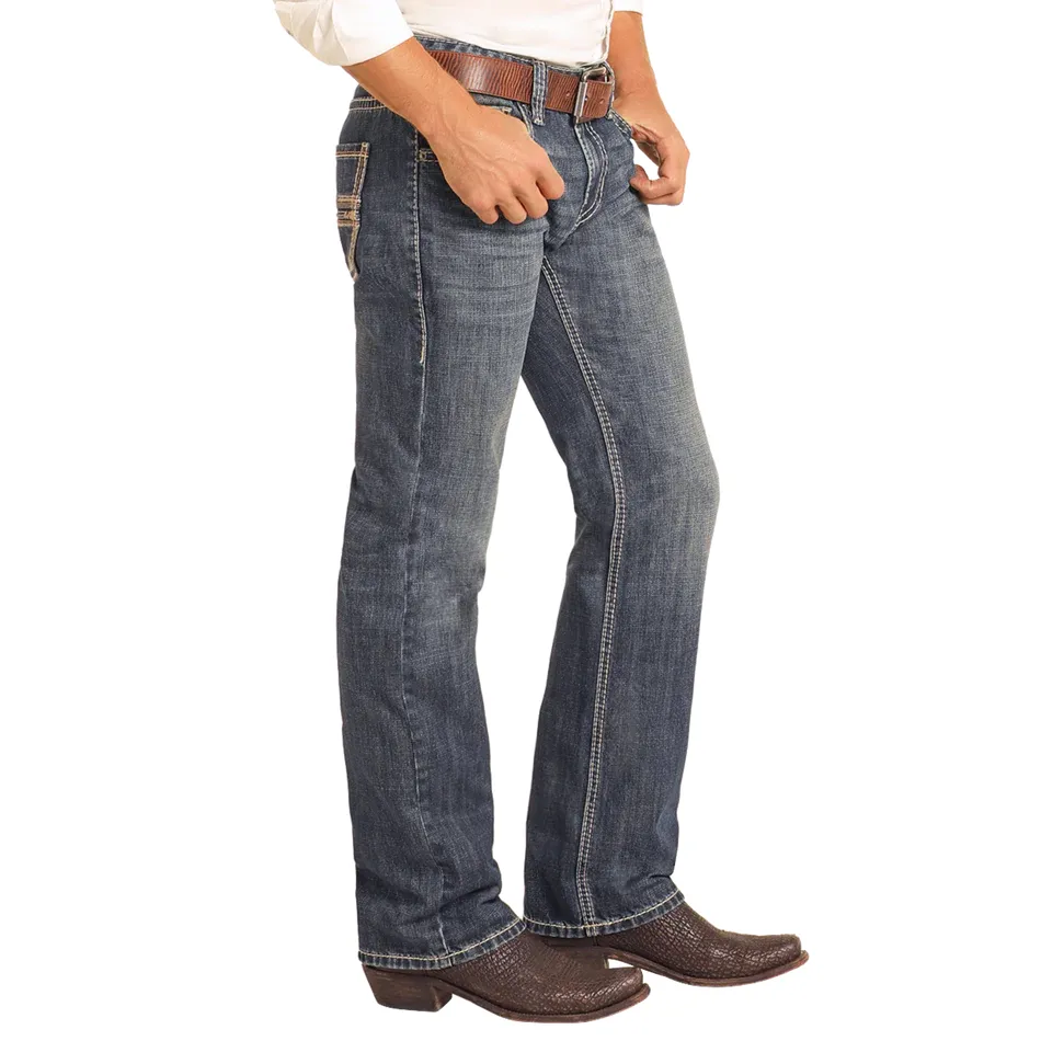 Men's Rock and Roll Denim Regular Fit Straight Stitch Straight Leg Jeans BM1PD04817 - Image 3