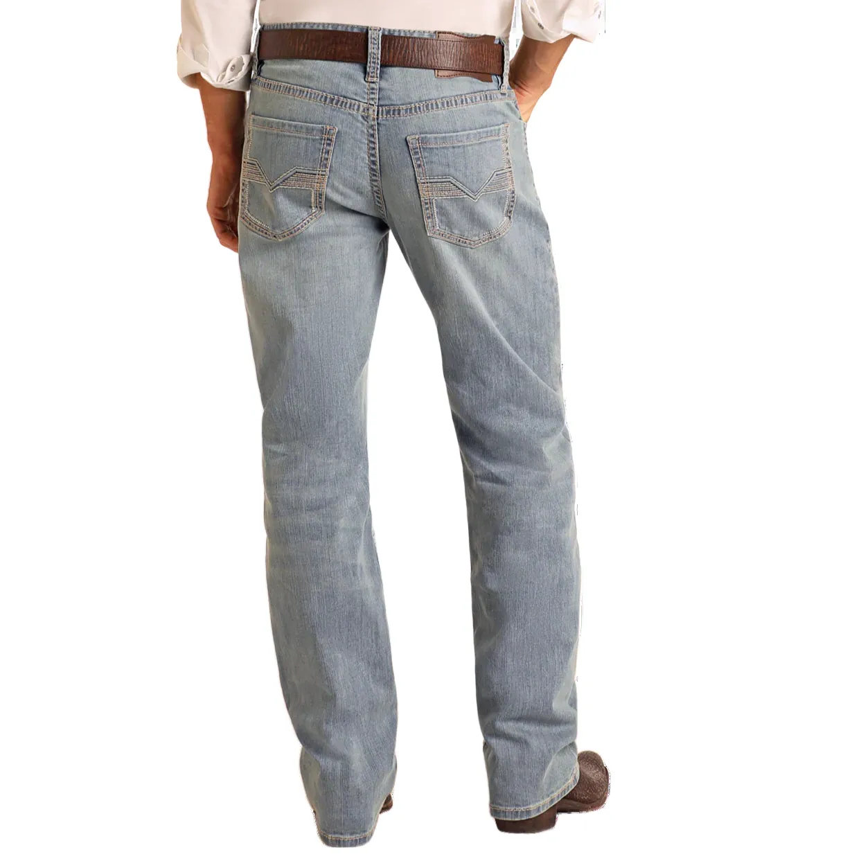 Men's Rock and Roll Denim Relaxed Fit Embroidery Straight Leg Jeans BM0SD06125 - Image 3