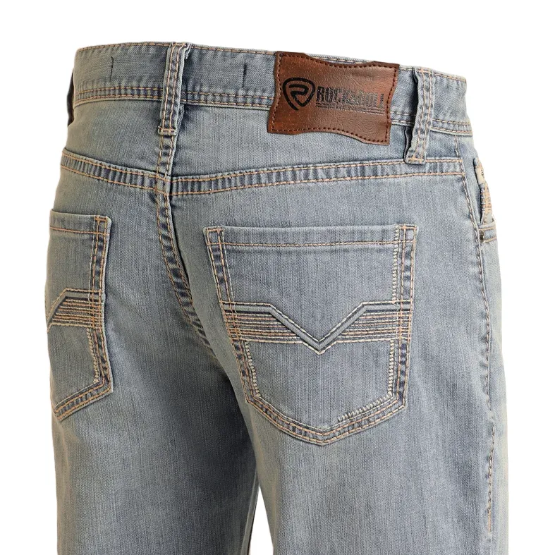 Men's Rock and Roll Denim Relaxed Fit Embroidery Straight Leg Jeans BM0SD06125 - Image 4