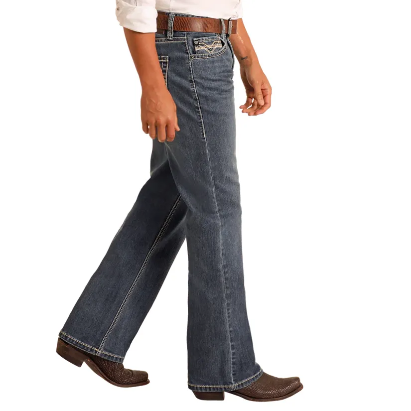 Men's Rock and Roll Denim Relaxed Fit Feather Stitch Bootcut Jeans BM0DD06122 - Image 3