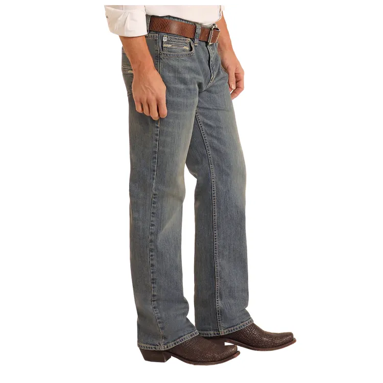 Men's Rock and Roll Denim Relaxed Fit Medium Wash Rope Stitch Straight Leg Jeans BM0SD05558 - Image 3