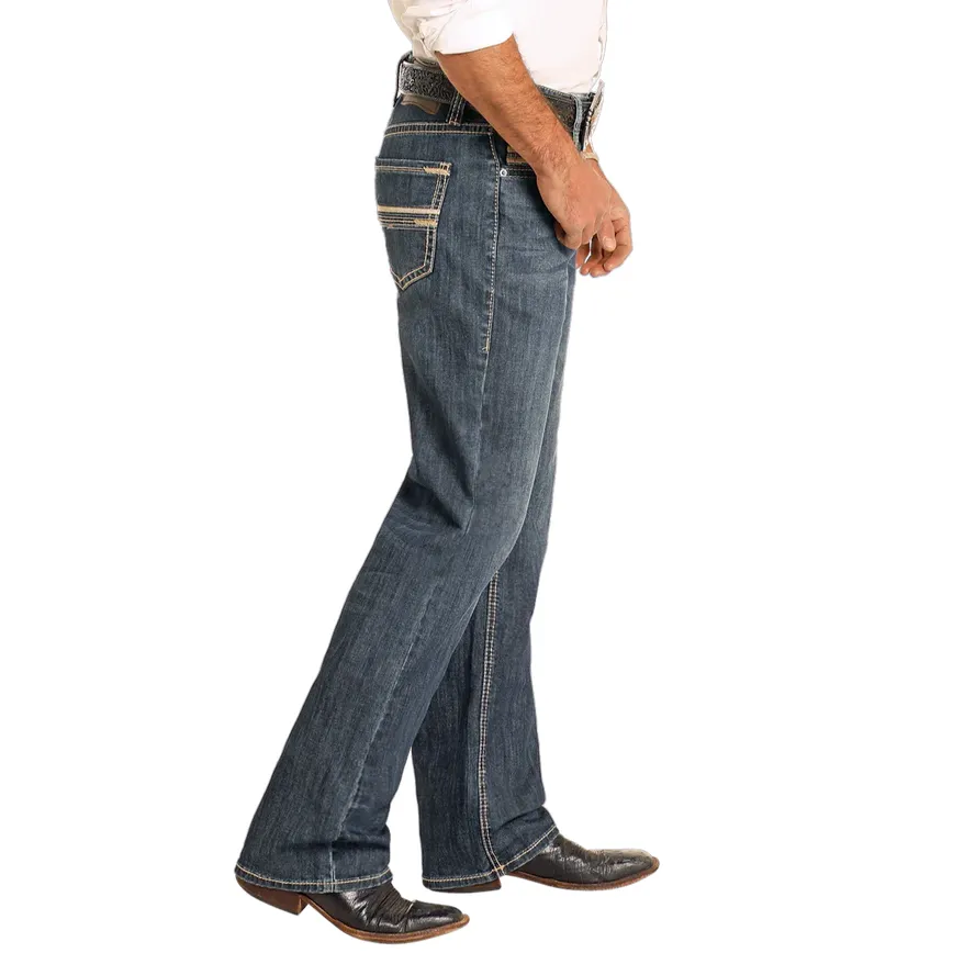 Men's Rock and Roll Denim Relaxed Fit Rope Stitch Straight Leg Jeans BM0SD04816 - Image 3