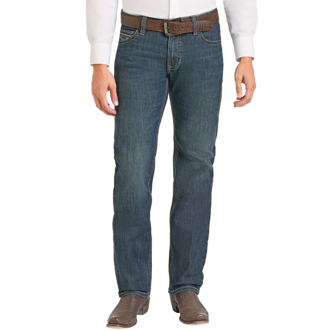 Men's Rock and Roll Denim Straight Pleather Embroidered Revolver Jeans BM1RD07367 - Image 2