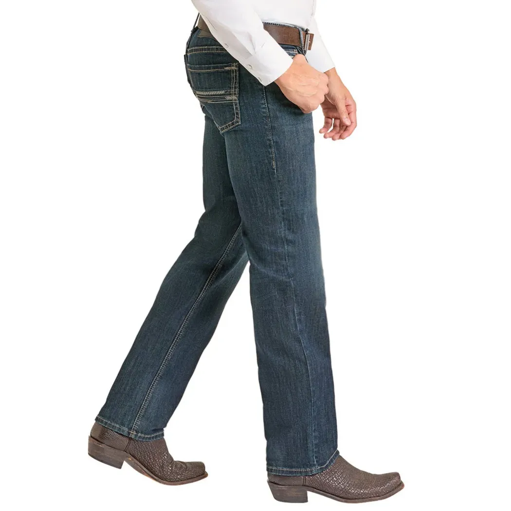 Men's Rock and Roll Denim Straight Pleather Embroidered Revolver Jeans BM1RD07367 - Image 3