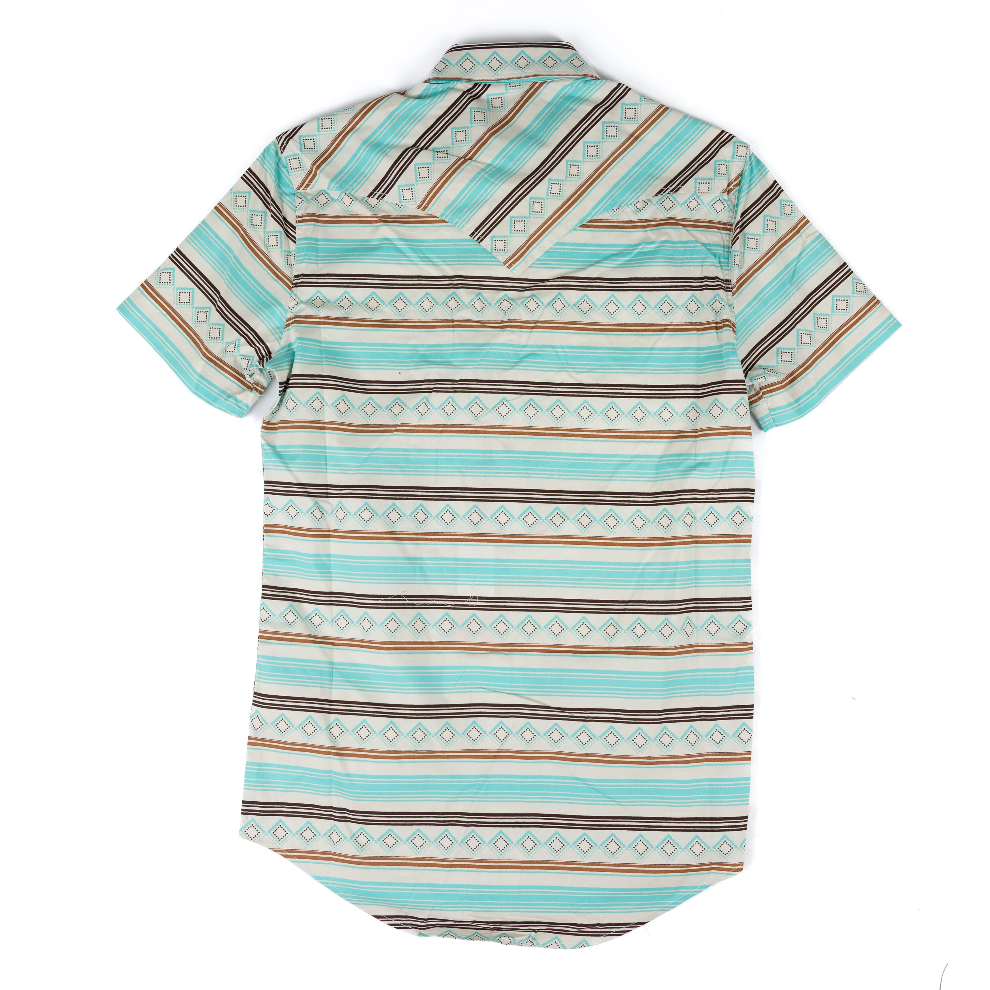 Men's Rock and Roll Denim Teal Stripe Printed Short Sleeve Snap Shirt BMN3S08654 - Image 2