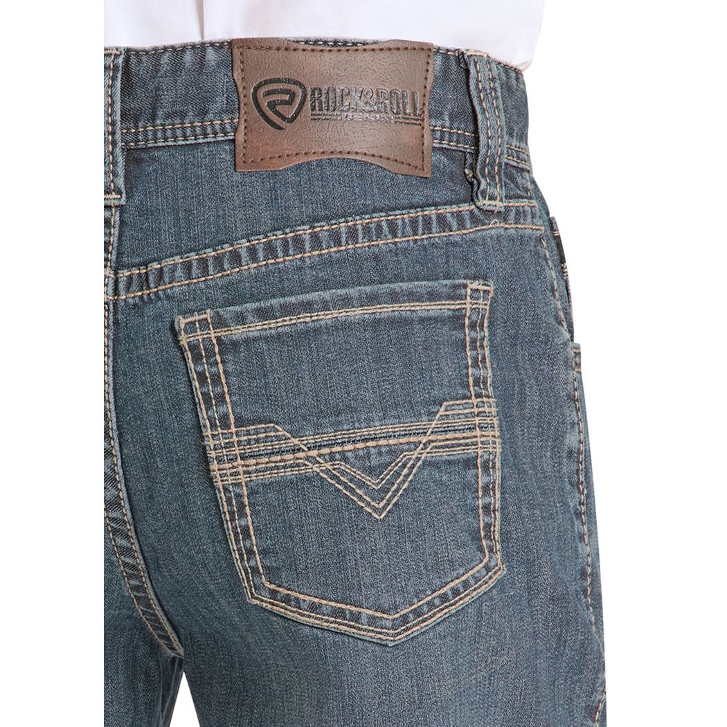Men's Rock and Roll High Rise Relaxed Fit Two Tone Stitch Tapered Bootcut Jeans BMHBD09109 - Image 3