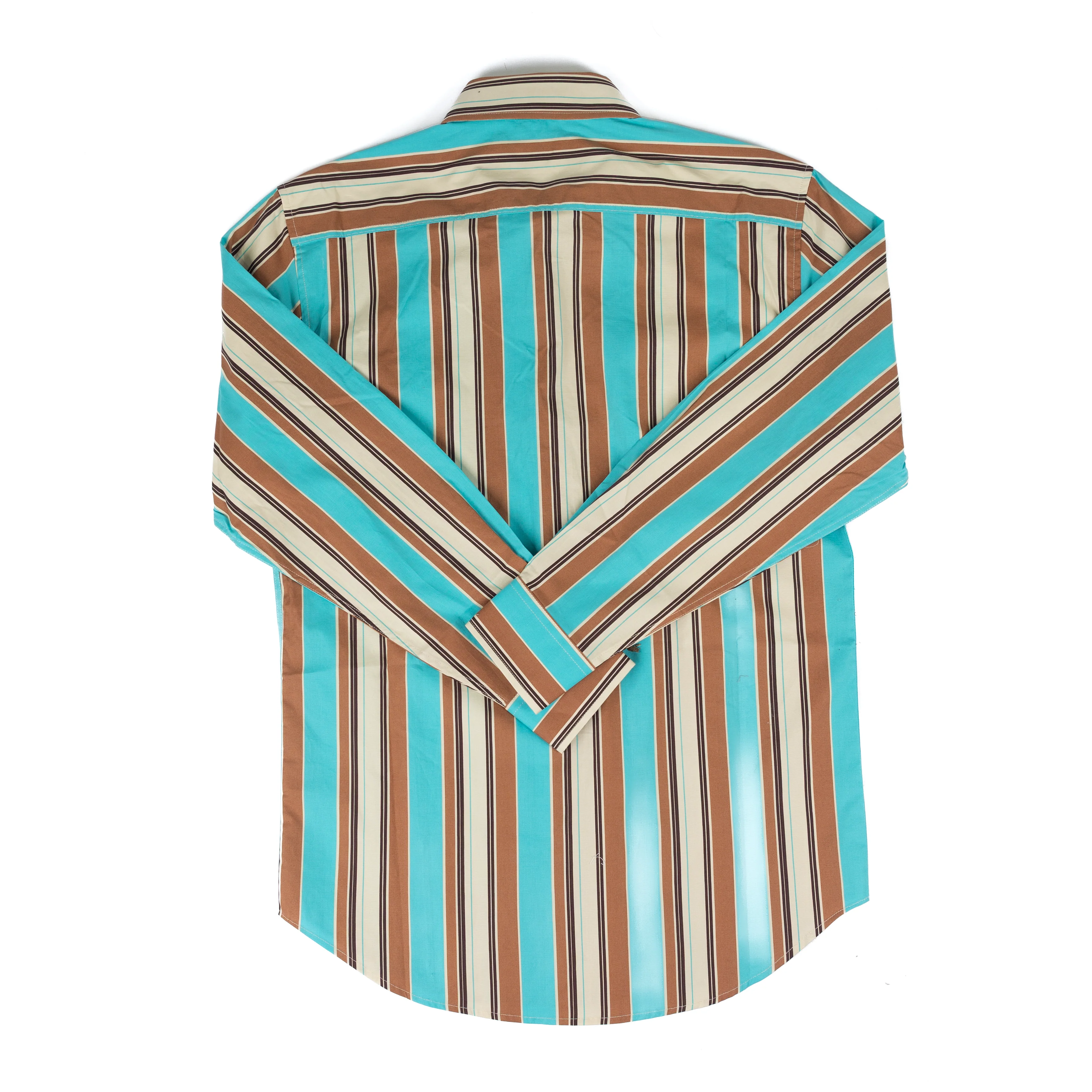 Men's Rock and Roll Long Sleeve Turquoise and Brown Striped Printed Button Up BMB2S08652 - Image 2