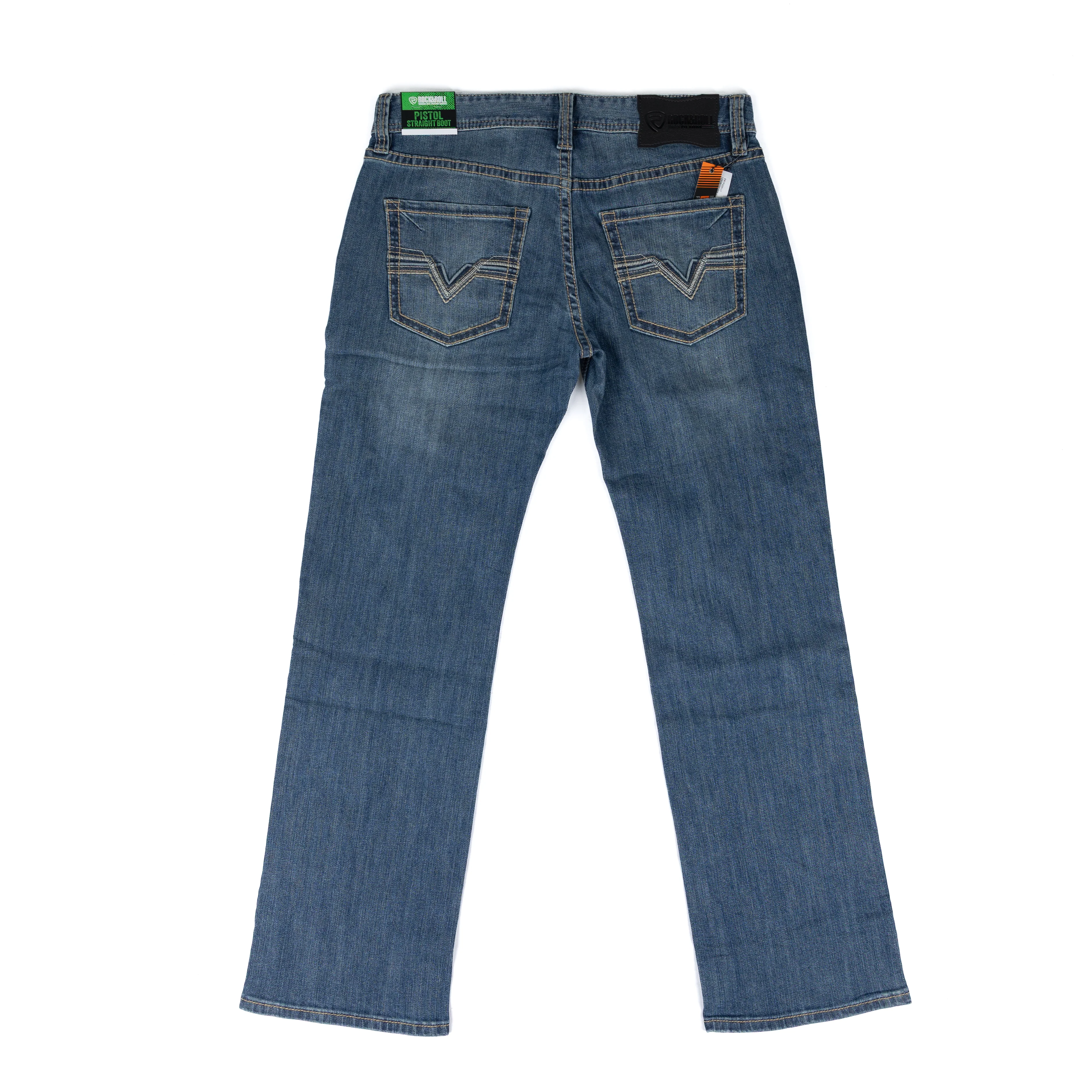 Men's Rock and Roll Mid Wash Pistol Straight Boot Cut Jeans BM1PD09117 - Image 2