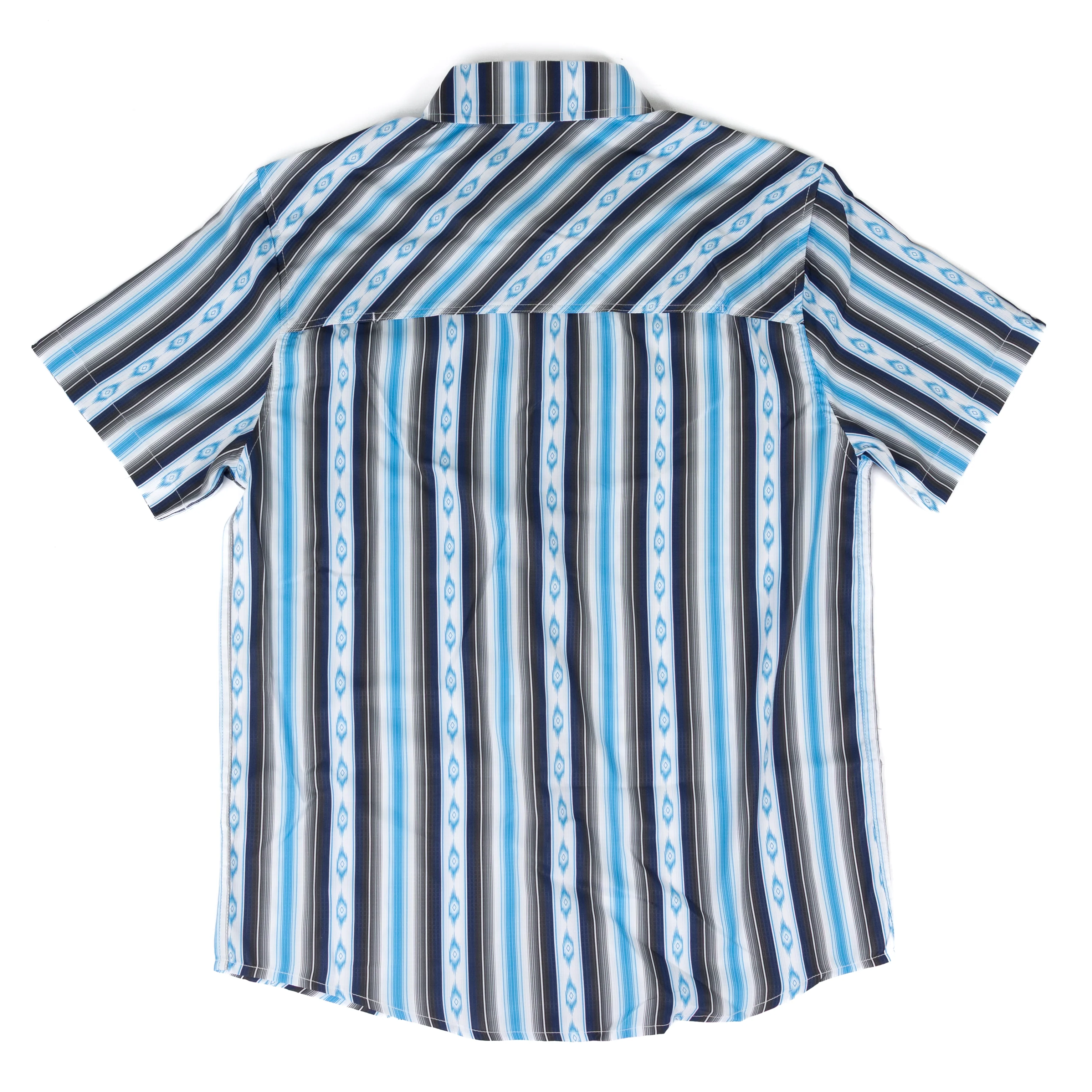 Men's Rock and Roll Short Sleeve Blue Aztec Stripe Tek Western Button Up BMB3S08685 - Image 2