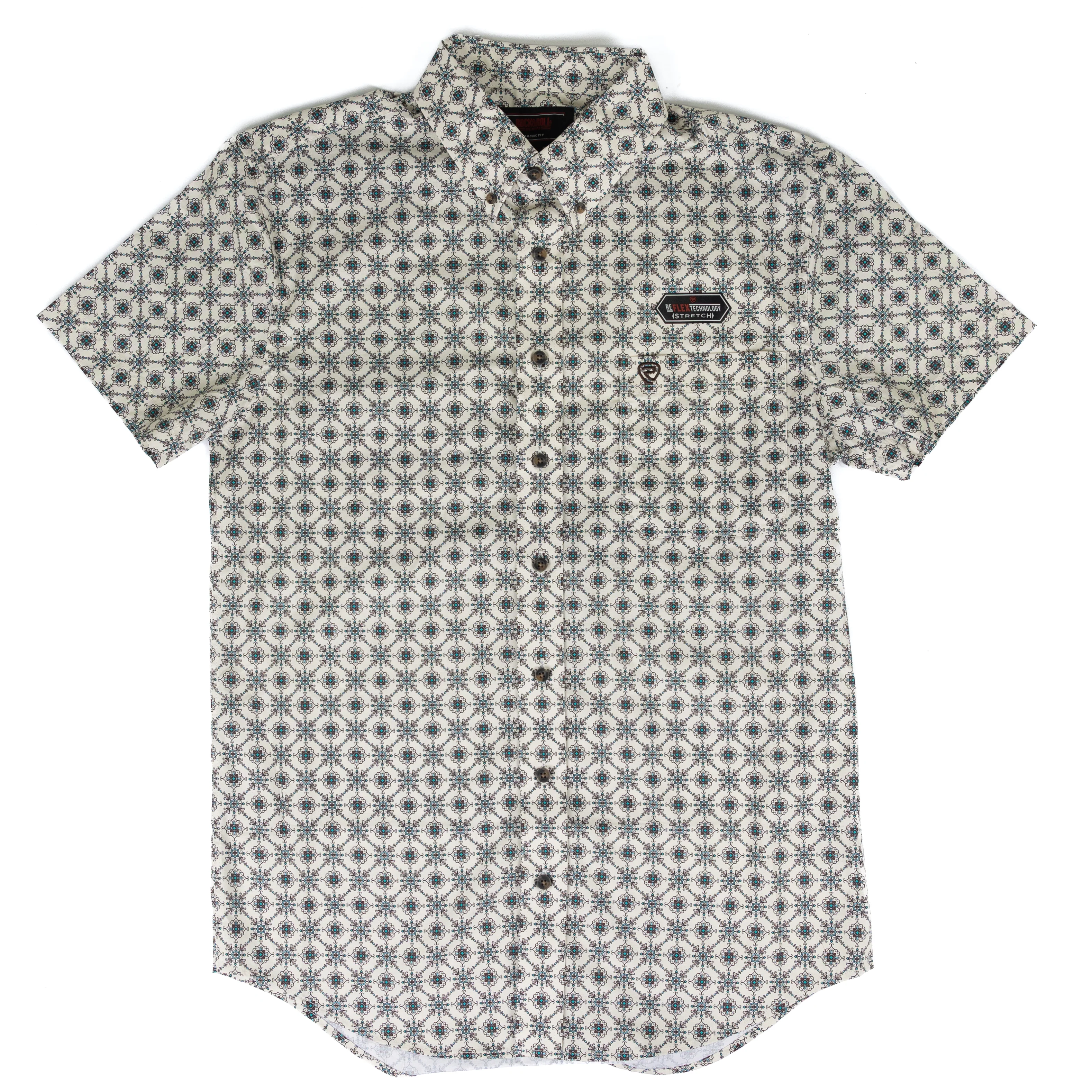Men's Rock and Roll Short Sleeve Medallion Printed Button Down BMB3S08648