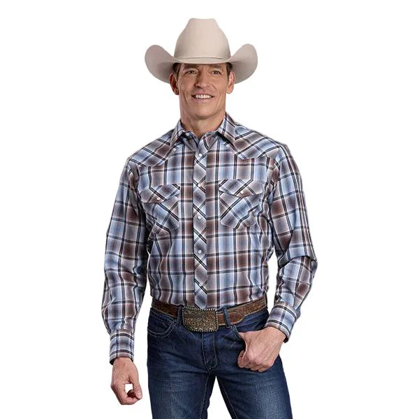 Men's Roper Long Sleeve Brown and Blue Plaid Button Up 01-001-0101-2028